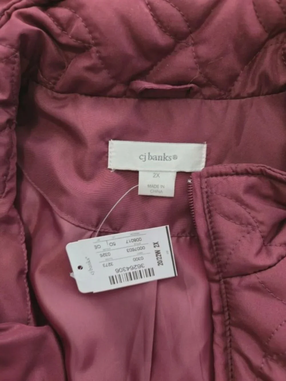 NWT CJ Banks Quilted Maroon Lightweight Puffer Vest 2X